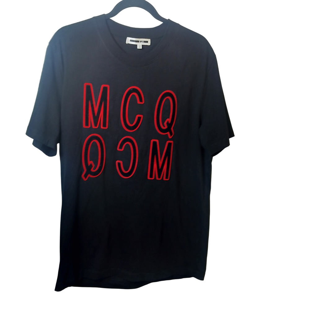 McQ Alexander McQueen Mens Black Red‎ Logo Graphic T-Shirt Short Sleeve Size L
